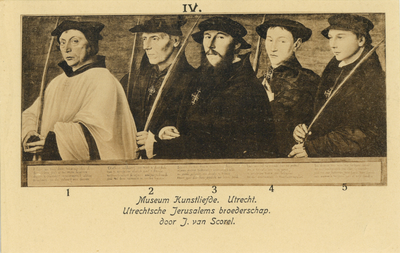 603441 Afbeelding van een door J. van Scorel geschilderd portret van leden van de Utrechtse Jeruzalembroederschap met ...